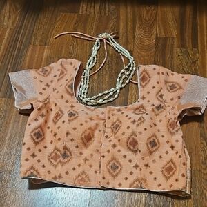 Peach Patterned Saree/lengha Blouse